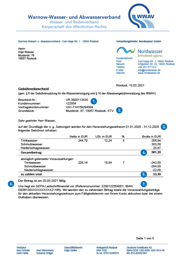 Abbildung vom Gebührenbescheid Seite 1