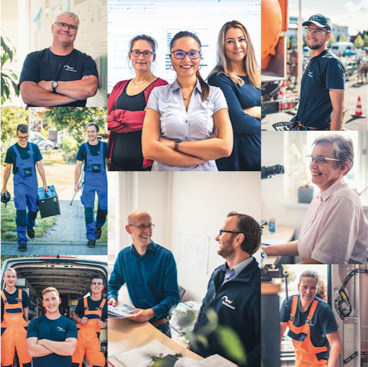 Collage von Mitarbeitern am Arbeitsplatz